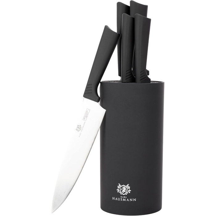 Набір ножів Karl Hausmann 5 предметів: набір ножів та підставка - кухонні ножі з нержавіючої сталі, чорний