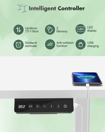 Електричний регульований стіл Devoko 160x70 см з USB, білий – письмовий стіл для офісу, комп'ютерний стіл стоячи-сидячи