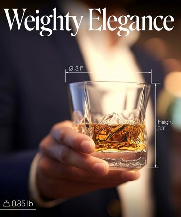 Набір склянок Everest Bourbon, 6 шт. у подарунковій коробці з тканиною, мотив: гори, стійкі до заморожування, 237 мл, вінтажні склянки для віскі, набір 6 шт., подарунок для любителів віскі