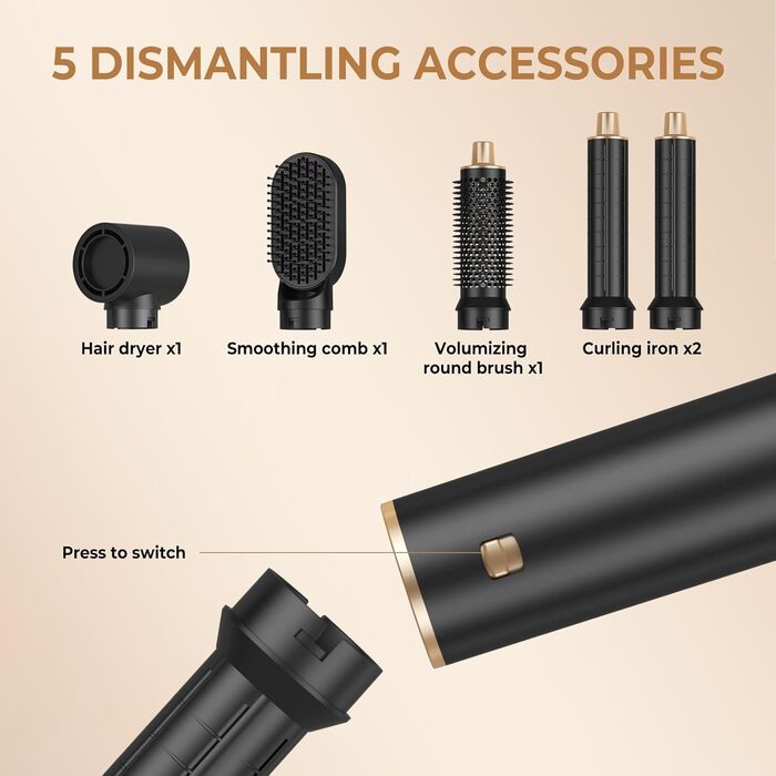 UKLISS Airstyler Pro 7-в-1: професійний фен-щітка з іонізацією, 1400W. Для створення локонів, випрямлення та сушіння волосся. (Жовтий)