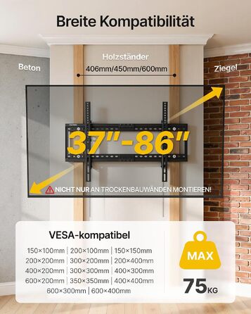 Настінний кронштейн для телевізора monTEK Ultra Flach (37-86 дюймів), до 75 кг, нахильний, VESA до 600x400 мм, для бетонних та дерев'яних стін