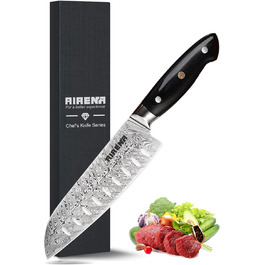 AIRENA Santoku ніж - 7 дюймів, японський стиль, кухонний ніж з нержавіючої сталі X50CrMov15, повний хвостовик, ергономічна ручка Pakkaholz, найкраща продуктивність, надзвичайно гострий ніж для приготування їжі з подарунковою коробкою