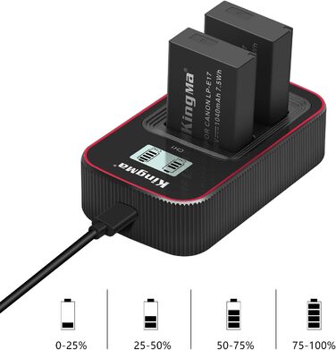 Зарядний пристрій Newmowa з LCD-дисплеєм Dual USB для Canon LP-E17 (EOS M3, M5, M6, 200D, 250D, 750D, 760D, 800D, Rebel T6i, T6s, 8000D, 9000D, Kiss X8i, Kiss X9, Rebel SL3)