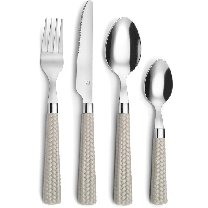 Amefa PAILLE Cutlery Set, 6 People | Dinner Cutlery, 24-Piece | Light-Colored Handles with Woven Design | Cutlery Set 18/0 Stainless Steel | Dishwasher-Safe Cutlery Set | 6 each of Fork, Knife, Spoon & Teaspoon