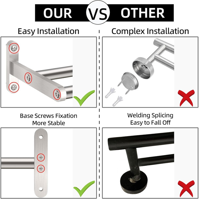Тримач для рушників YUMORE, подвійний, 40 см, з нержавіючої сталі, для ванної кімнати та кухні, сріблястого кольору