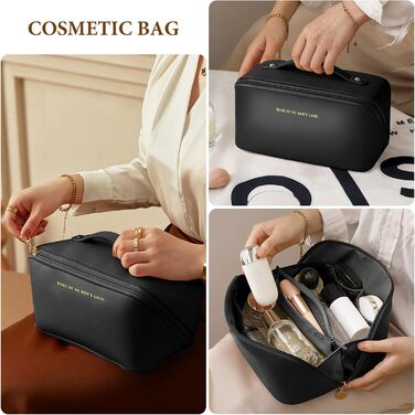 Чорна косметичка для подорожей з PU шкіри, велика місткість, водонепроникна | Органайзер для туалетних аксесуарів