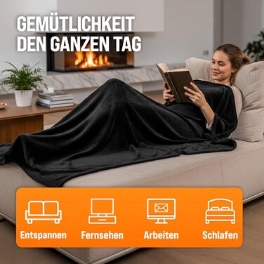 Monzana® Електрична ковдра з підігрівом 180x130 см, 120 Вт, 10 рівнів нагріву, таймер, захист від перегріву, пральна, флісова ковдра для ліжка, чорна, антрацитова