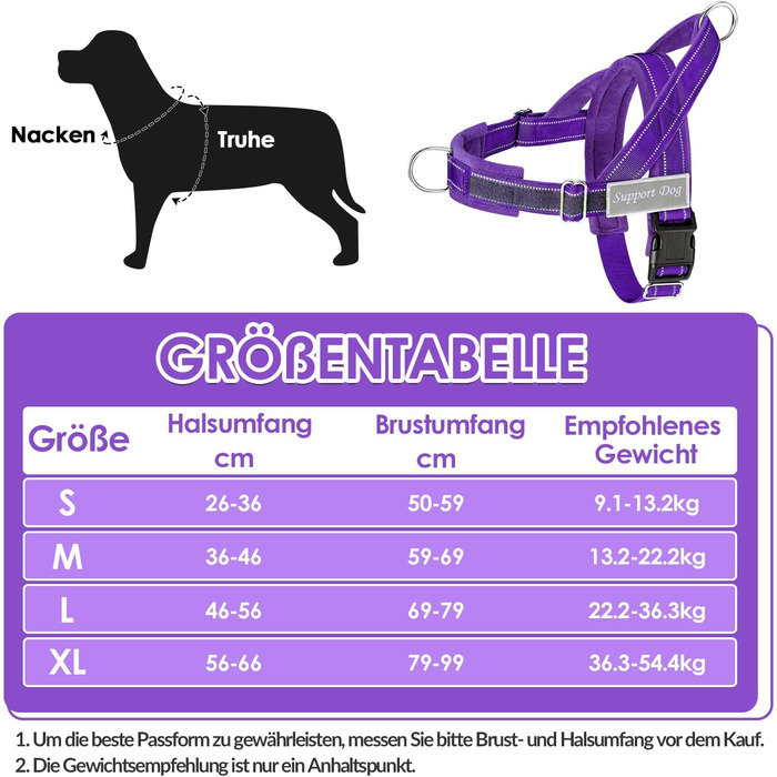Нашийник для собак Eyein для великих та середніх собак, м'який, з 2 застібками, світловідбиваючий, легкий, анти-тяга, для прогулянок та тренувань (S, фіолетовий)