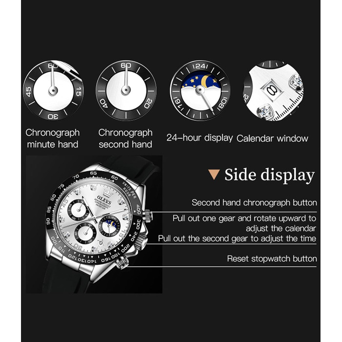 Годинники чоловічі OLEVS з хронографом, кварцові, світлові, сріблясті (2875-ilver)