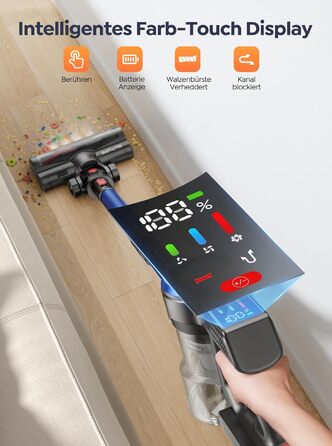 Бездротовий пилосос BuTure VAC 450W, 38000Pa, з зарядкою від підлоги, 55 хв роботи, потужний, з сенсорним екраном, для підлоги та килимів, з контейнером 1,5 л