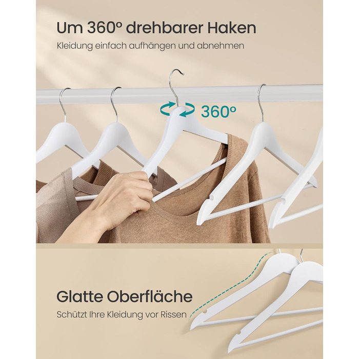 Плечики SONGMICS для одягу, 30 шт., з дерева, для сорочок та курток, білий, CRW030W02