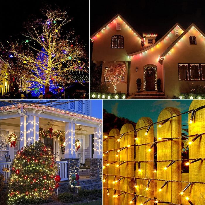 Гірлянда світлодіодна зовнішня 10м, 100 LED, тепле біле та кольорове світло, з пультом, таймером, 11 режимів, для декору балкона, саду, вечірки, весілля, ялинки
