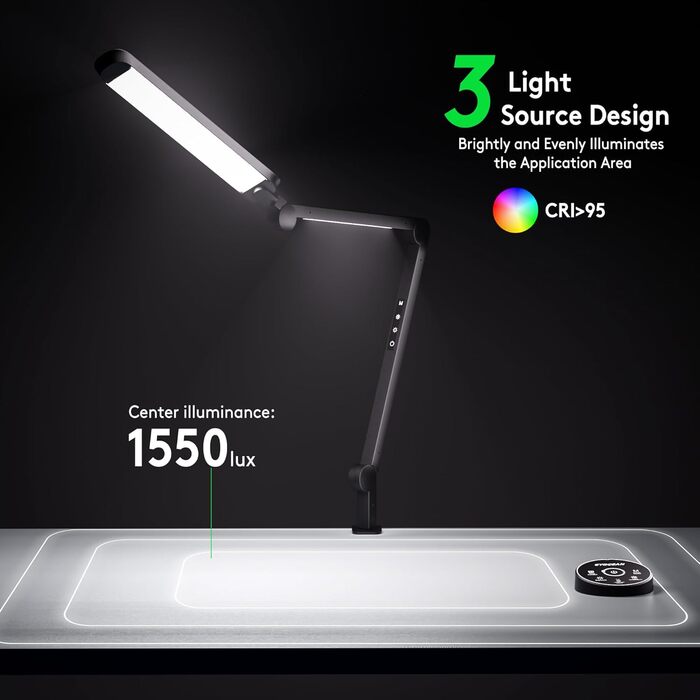 LED лампа EYOCEAN для робочого столу з регульованою яскравістю та двома джерелами світла, архітектурна лампа, 15W, захист очей