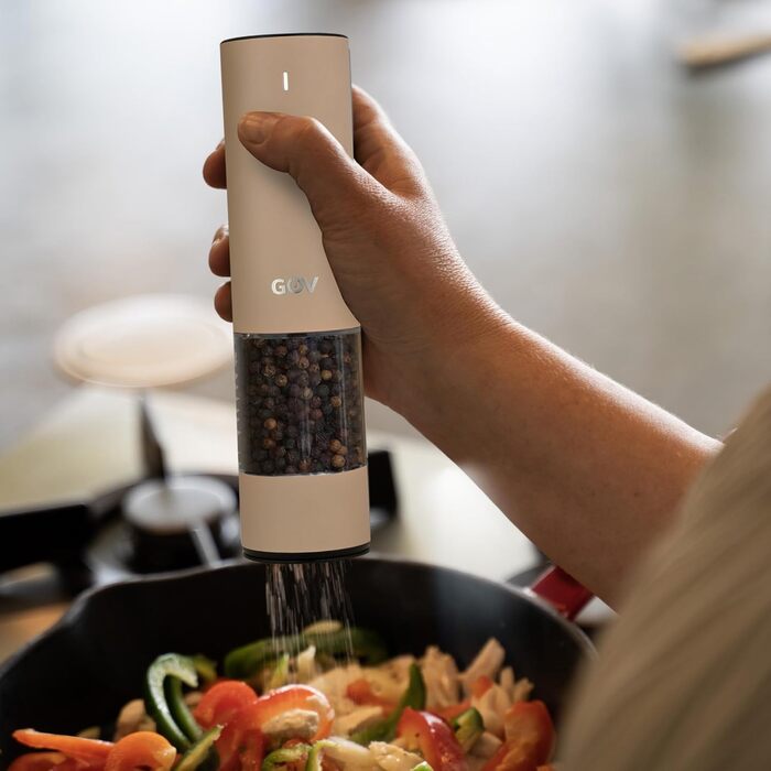 Electric Pepper and Salt Grinder Set - 75 ml Beige Edition - USB-C Rechargeable - 6 Adjustable Grind Sizes - Stylish Beige Stainless Steel Design with LED Light