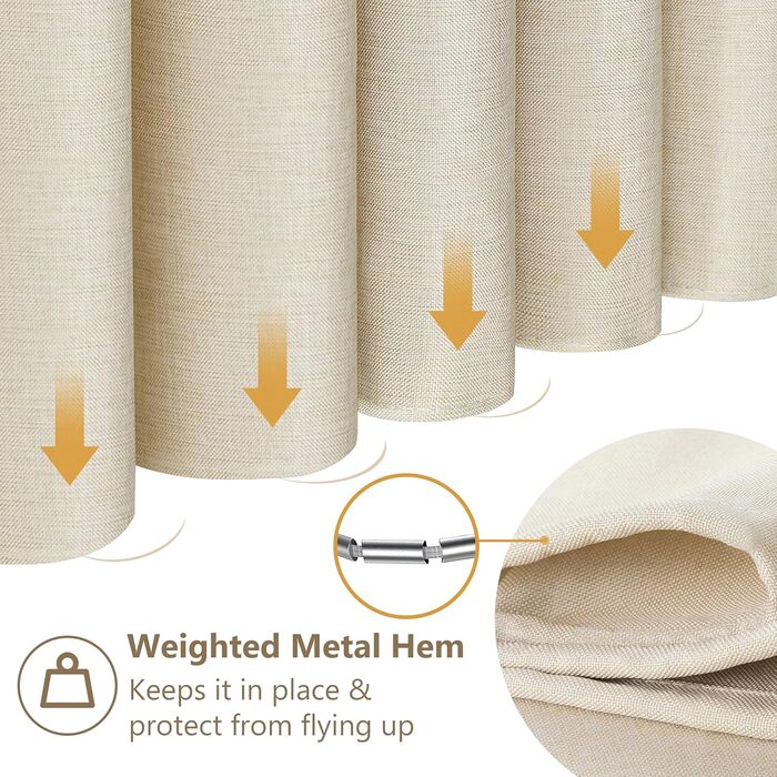 Штора для ванної кімнати льон з металевими кільцями, бежева 182x182 см - Водонепроникний текстильний комплект для ванни