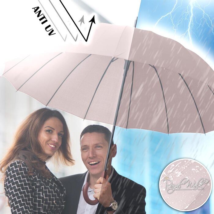 Royal Walk Automatic Travel Golf Umbrella - 54 inch / 137cm - Windproof, Waterproof, Large Size for 2 People - Classic Design with Wooden Handle - Unisex