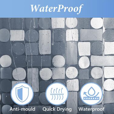 Завіса для душу LEMON CLOUD з антигрибковим покриттям, з магнітними вагами, 183x200 см, водонепроникна, антибактеріальна, PEVA, для душу та ванни, 12 кілець, геометричний дизайн