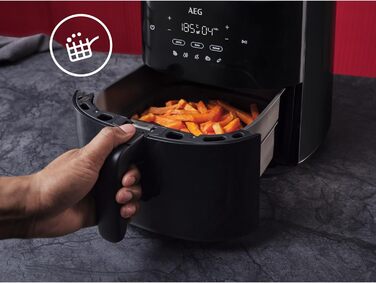 AEG AAF3B Hot Air Fryer / IF Design Award 2024 / Little to no oil / 8 programs / programmable / preheat function / 3.3l / dishwasher-safe / heat protection / flip reminder / black, 3.3l capacity, Series 6000
