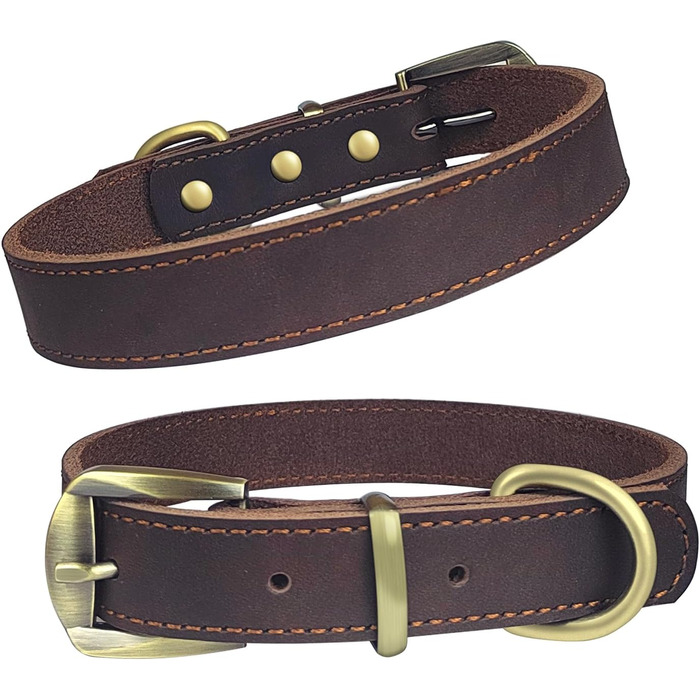 Нашийник для собак з натуральної шкіри, регульований, з металевою застібкою та кільцем, для великих порід