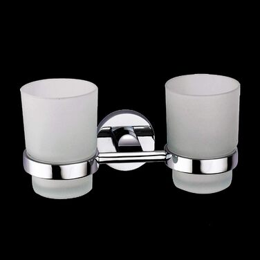 Double-Walled Glass Holder Toothbrush Holder Stainless Steel Double Wall Holder with 2 Glass Cups