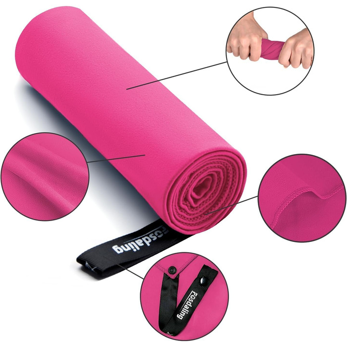 Набір з 3 рушників з мікрофібри: великий 180x90 см та 2 маленькі 80x40 см. Швидковисихаючі спортивні рушники з мікрофібри для подорожей, душу, фітнесу, спорту та пляжу (рожевий)