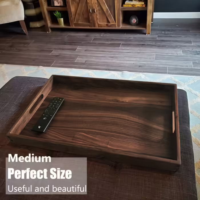 MAGIGO Tray with Handles, rectangular, 50.8 x 32.3 cm, made of black walnut wood, for tea, coffee, or breakfast in bed, classic decorative wooden serving tray