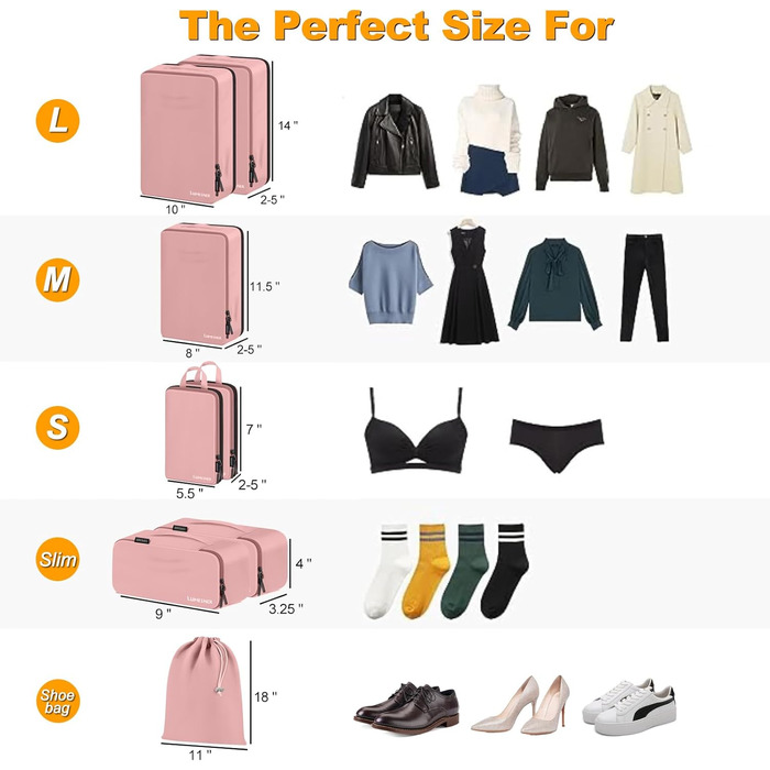 Органайзери для валізи: набір 8 шт. (рожевий, білий) - Packing Cubes для подорожей, косметичка