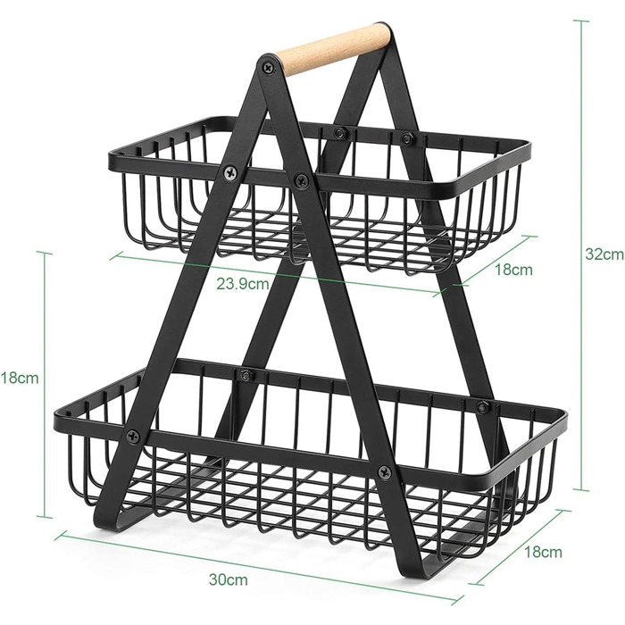 Металева етажерка для фруктів Stöckig – 3 яруси, чорна, для кухні, вітальні, офісу