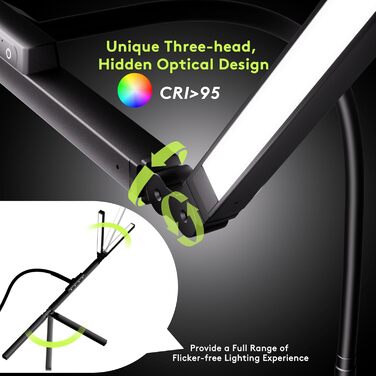 Настільна лампа для робочого столу з 3 джерелами світла, 24W, 100см, денне світло, з пультом дистанційного керування, регульована яскравість, лампа для монітора, модель «Лебідь», матовий чорний колір