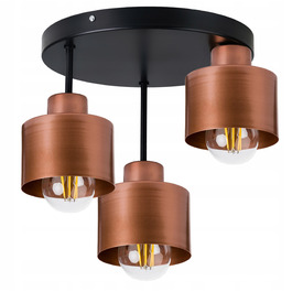 Стельна люстра в стилі лофт, мідна, на 3 цоколі E27