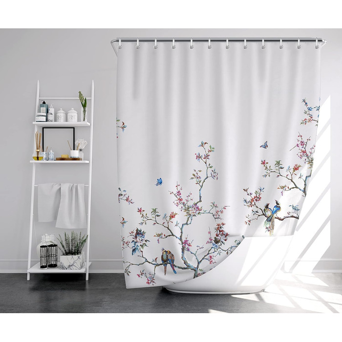 Дзеркальний душовий завіс LIVETTY з малюнком птахів, 180x210 см, тканинний, для ванної кімнати, антигрибковий, пральний, з 12 гачками
