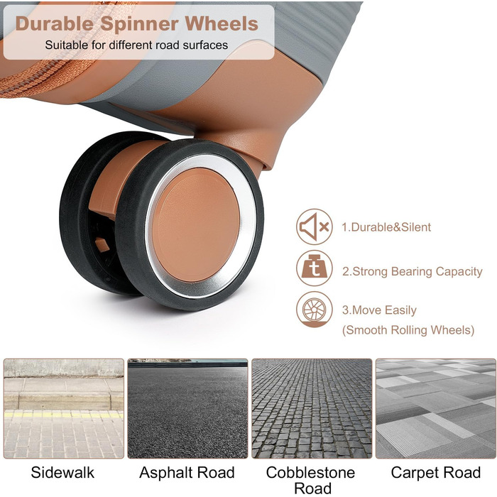 Чемодан British Traveller Mittelgroß: міцний валіза на 8 коліщатках з TSA-замком, 66 x 43.3 x 28.5 см (Сірий/Коричневий)