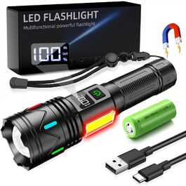Повторно заряджувана тактична ліхтарик з USB, Zoom, IP67, 11 режимів, 26650 акумулятор для дому, відпочинку, надзвичайних ситуацій та патрулювання