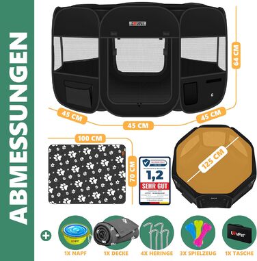 LOVPET® Foldable Pet Playpen with Bowl & Fleece Blanket - Indoor/Outdoor Dog & Cat Enclosure - Pop-Up Oxford Fabric