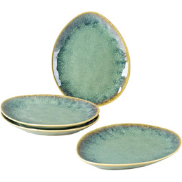 Henten Home Special Plates, Snack & Dip Bowls made of stoneware - 20x17cm for 4 people, Porcelain Breakfast Plates - Modern Green Design