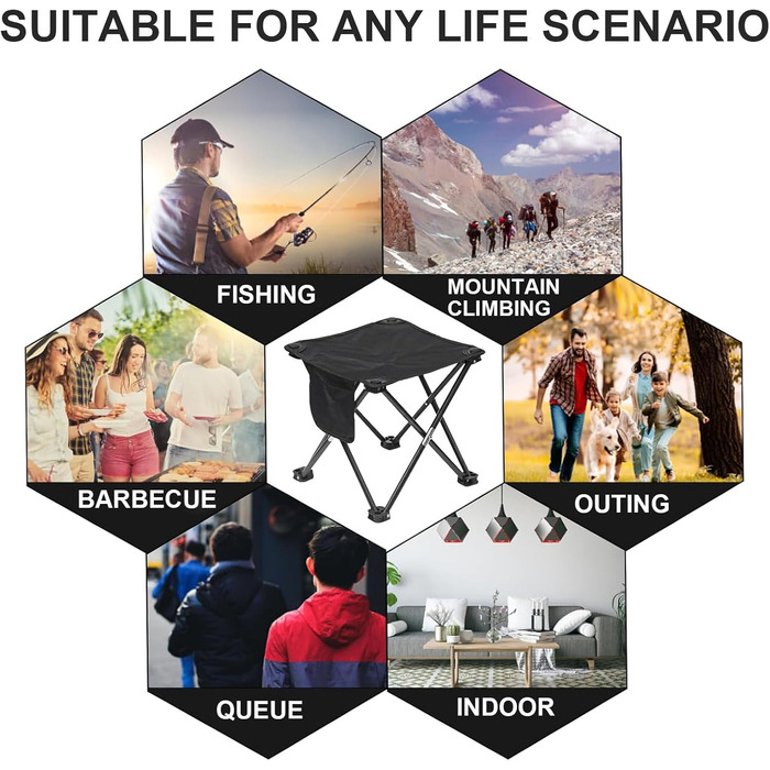 Зручний складаний стільчик для кемпінгу та відпочинку на природі, 33 см, чорний