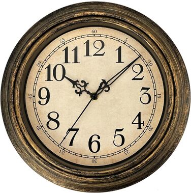 Plumeet Extra Large Wall Clock Classic 40.6cm, Quiet Retro Wall Clock without Ticking Sounds for Living Room - Bedroom - Battery Powered (Arabic Numerals)
