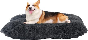 Dog Bed, Fluffy Dog Mats, Longer Plush Dog Cushion, Washable, Non-Slip Bottom, 110 cm for Medium and Large Dogs, (L 90 x W 60 x H 10 cm, Dark Grey)