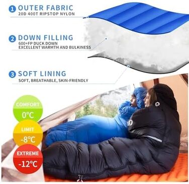 QEZER Down Sleeping Bag - Winter Outdoor Sleeping Bag -8°C to -23°C | Camping, Hiking & Trekking