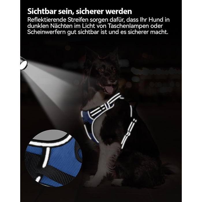 Шлейка для собак Joytale середнього розміру, світловідбиваюча, дихаюча, регульована з ручкою для тренувань, розмір M, Navy Blue (1 шт.)