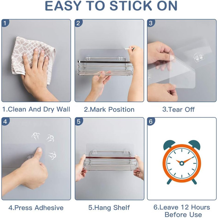 Avoalre Shower Caddy, Stainless Steel Shower Shelf, No Drilling Required, Shower Basket with Strong Adhesive, 2 Pack, Lightweight Shower Shelf with 1 Movable Suction Hook