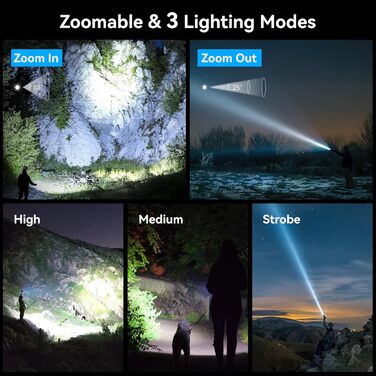 Ліхтарик LED GEARLITE з підзарядкою, 3000 люменів, тактичний, водонепроникний (IP65), 3 режими, для кемпінгу, риболовлі, активного відпочинку