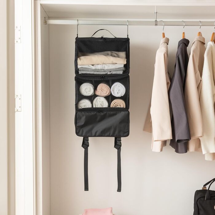 Настінна полиця-органайзер з тканини GRANNY SAYS з 3 відділеннями, для подорожей, чорна (середній)