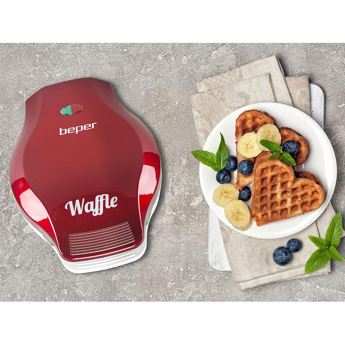 Вафельниця Beper, 5 вафель одночасно, антипригарне покриття 18 см, 800-100 Вт, червоний / білий колір