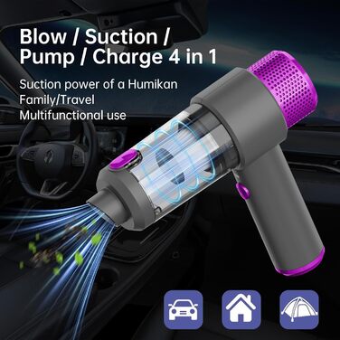Ручний бездротовий пилосос QQLIKE з акумулятором 15000Pa, HEPA-фільтр, для авто, кухні, видалення шерсті тварин, фіолетовий