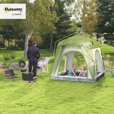 Намет Outsunny Pop-Up для 3 осіб, UV 50+, зелений: сімейний кемпінговий намет з гачками, 4 дверима, вікнами та водонепроникністю 1000 мм