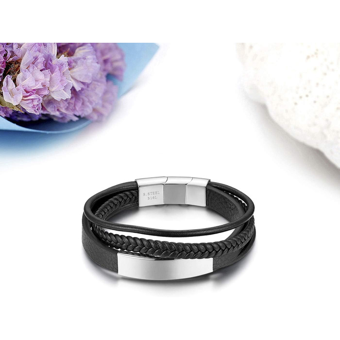 Чоловічий шкіряний браслет JewelryWe, ручної роботи, плетіння з кількох рядів, зі сталевим магнітним застібкою, регульований, для чоловіків та жінок