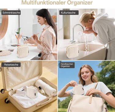 Косметичка для жінок KALIDI з корду, зелено-бежева, з відділеннями, на блискавці, для подорожей