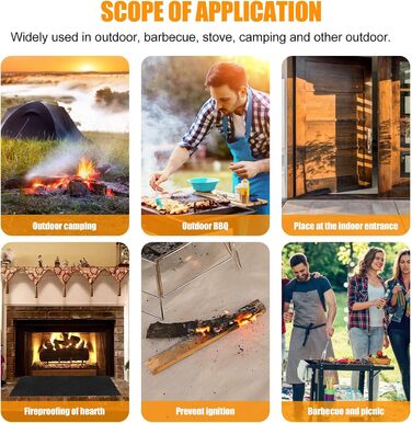 Вогнестійкий килимок для гриля, складаний, захист від нагріву, 39x60 дюймів (100x152 см), чорний