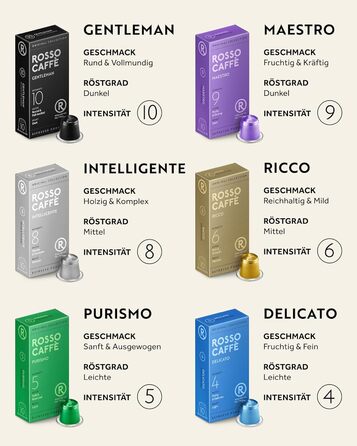 Капсули кави ROSSO CAFFÈ Nespresso, 60 шт., 6 сортів преміум еспресо, сумісність з Nespresso, капсули з алюмінію
